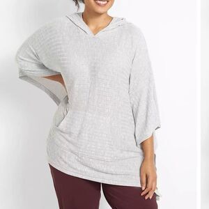 LIVI Lane Bryant Hooded Ribbed Hacci Knit Poncho Sweater Gray Plus Size 18/20